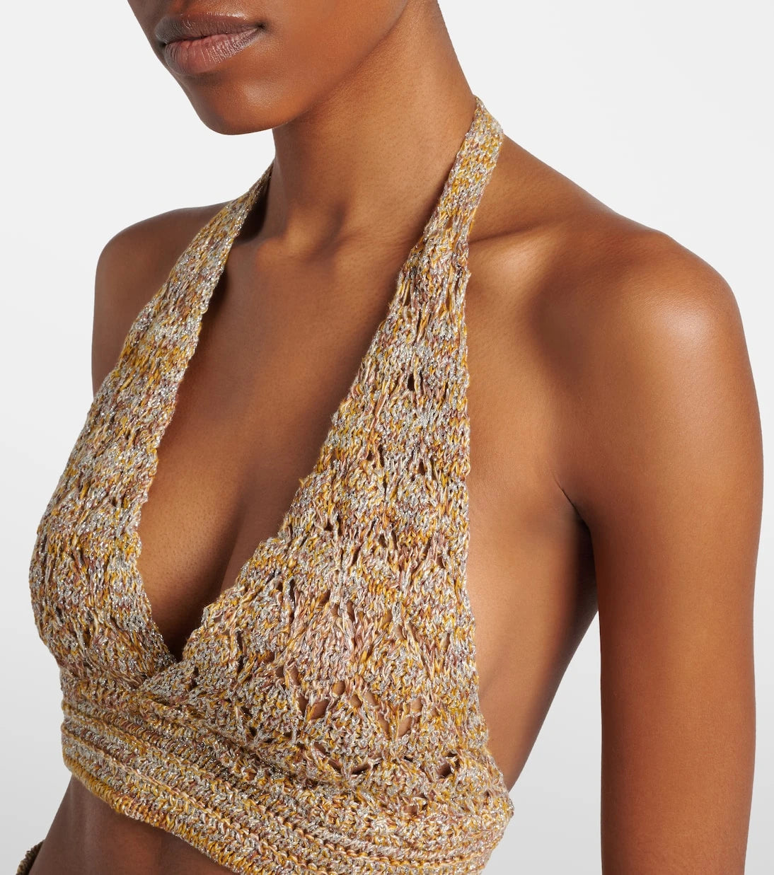 Valentino - Open-knit linen-blend lamé crop top