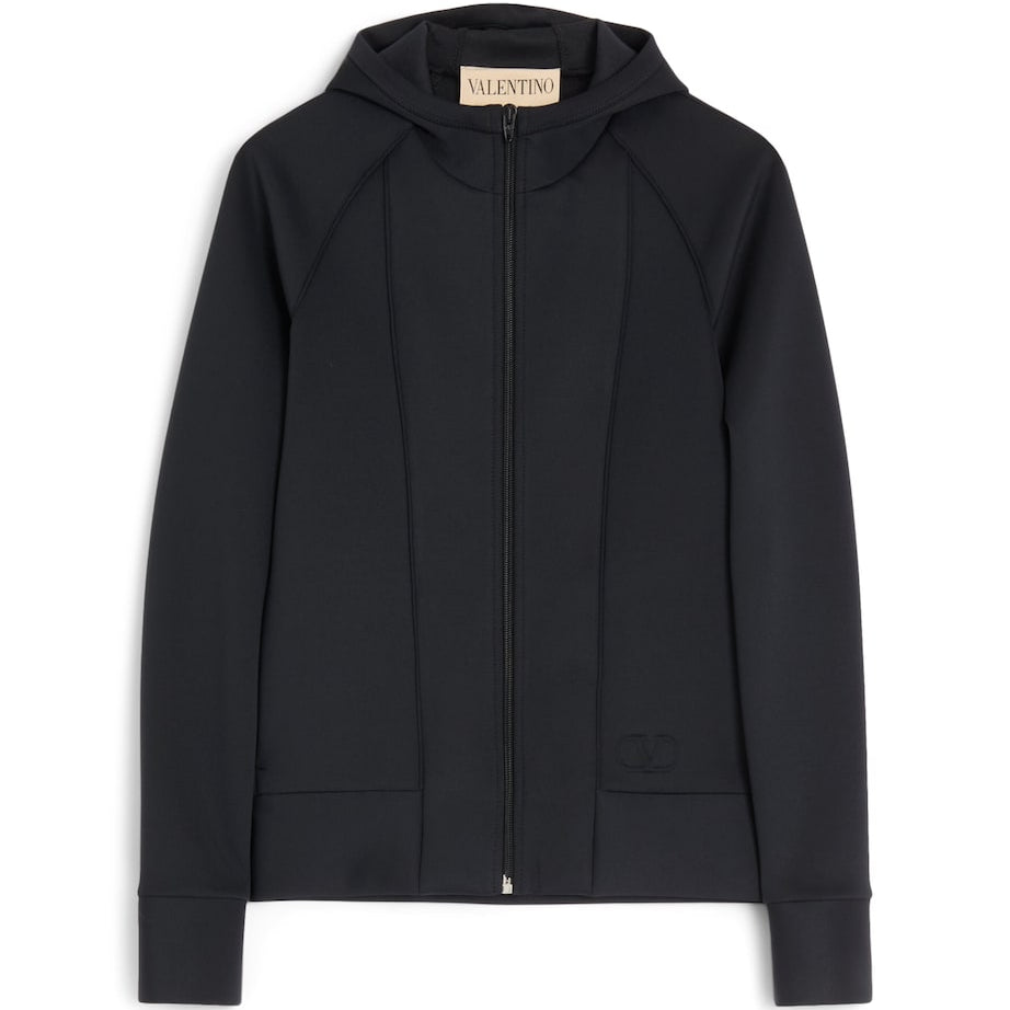 Valentino Black Technical Jersey Zip-Up Hoodie