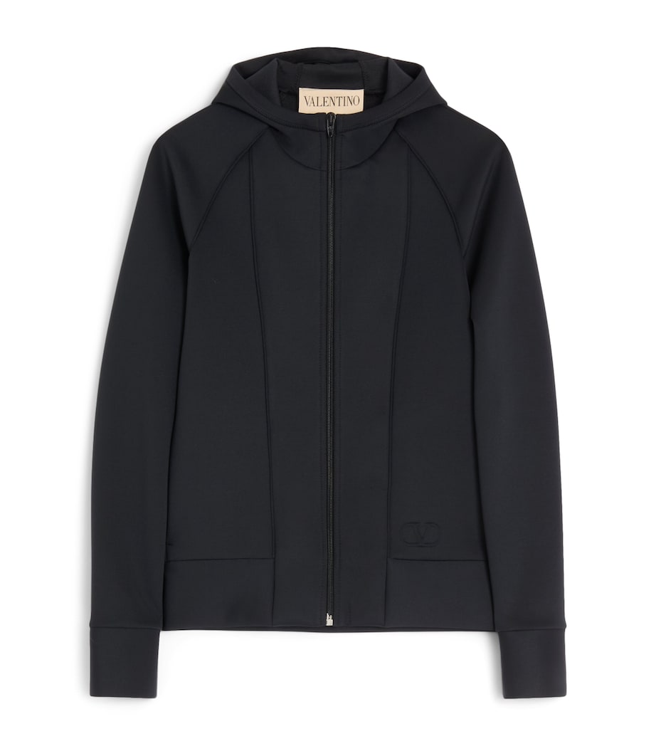 Valentino Black Technical Jersey Zip-Up Hoodie