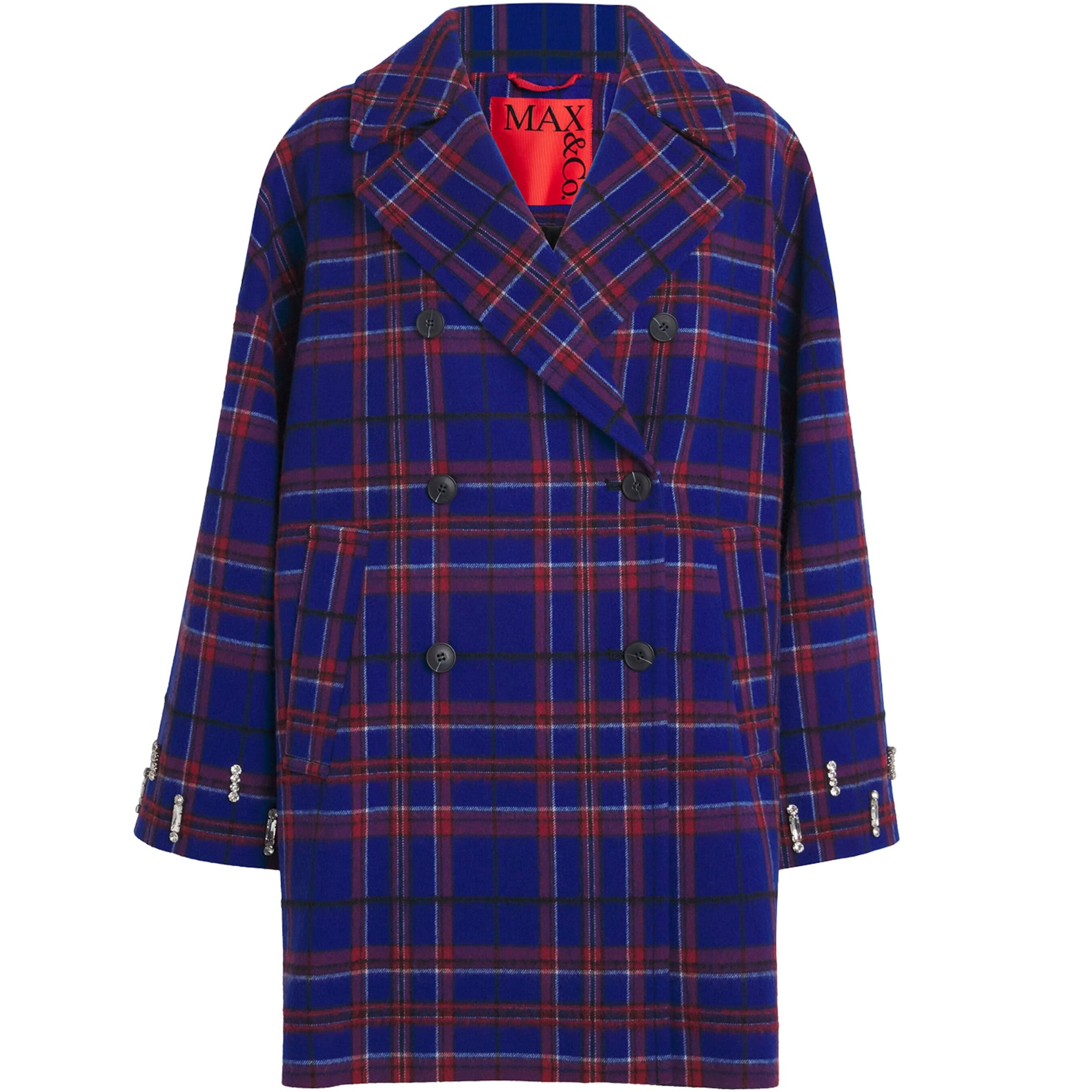 MAX&Co. Blue Wool-Blend Check Pea Coat