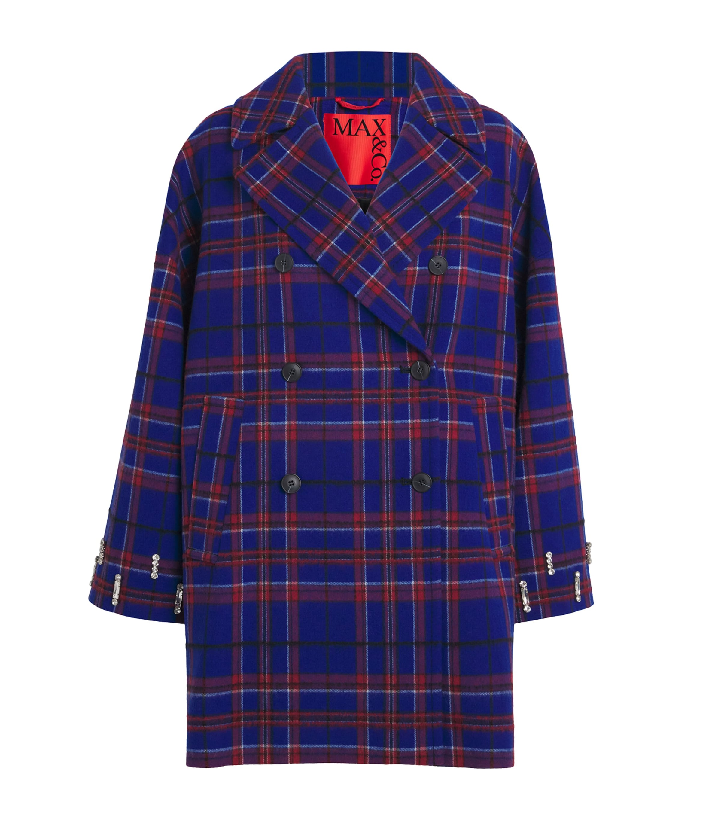 MAX&Co. Blue Wool-Blend Check Pea Coat