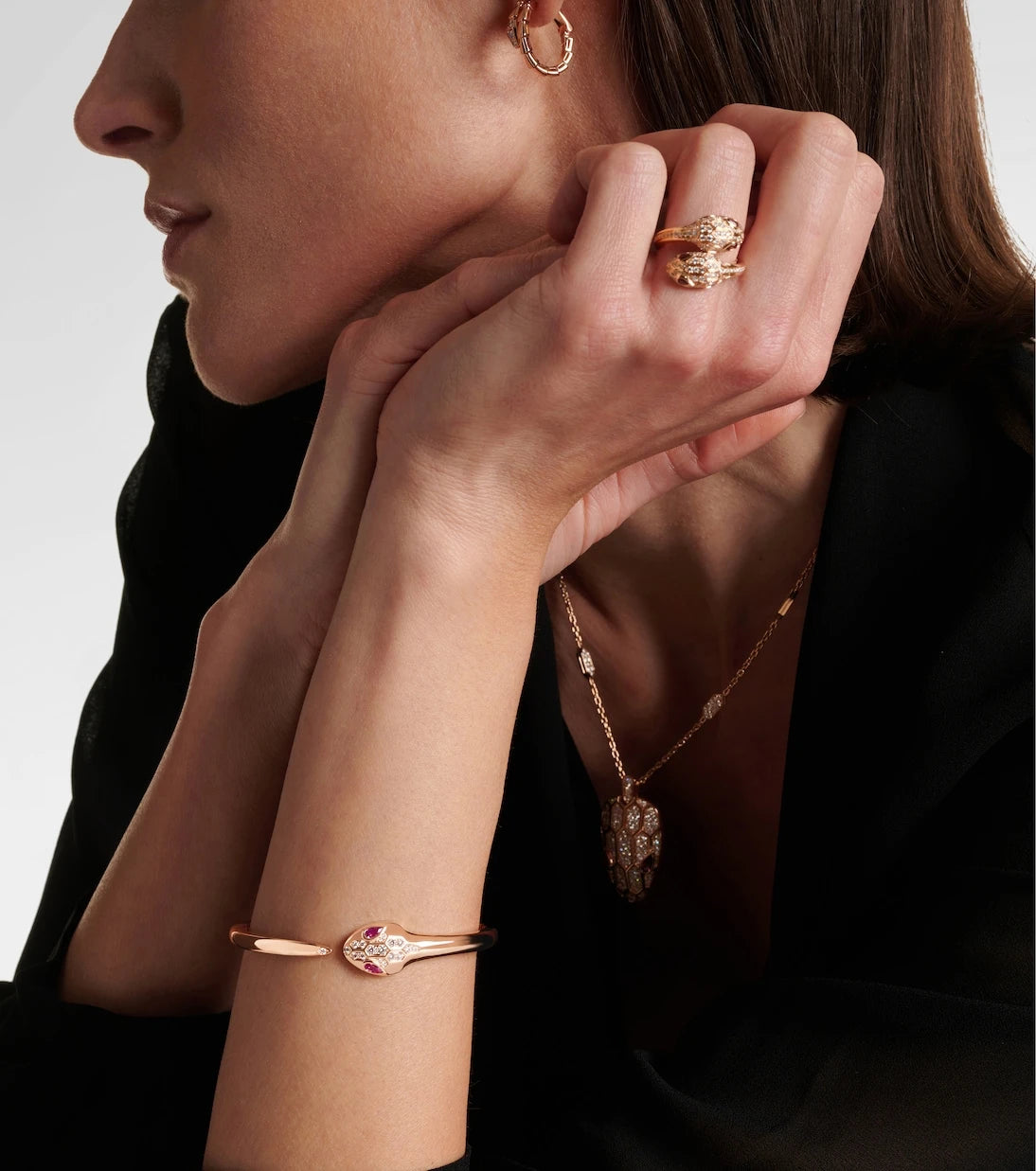 Bvlgari - Serpenti 18kt rose gold bangle with diamonds and rubellites