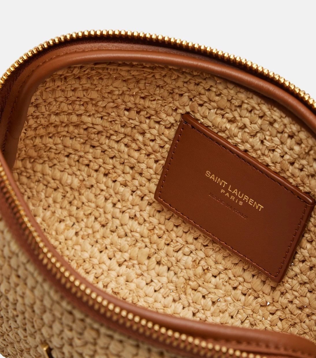 Saint Laurent - Gaby leather-trimmed raffia shoulder bag
