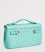 Analeena Blue Ostrich Leather Top-Handle Bag