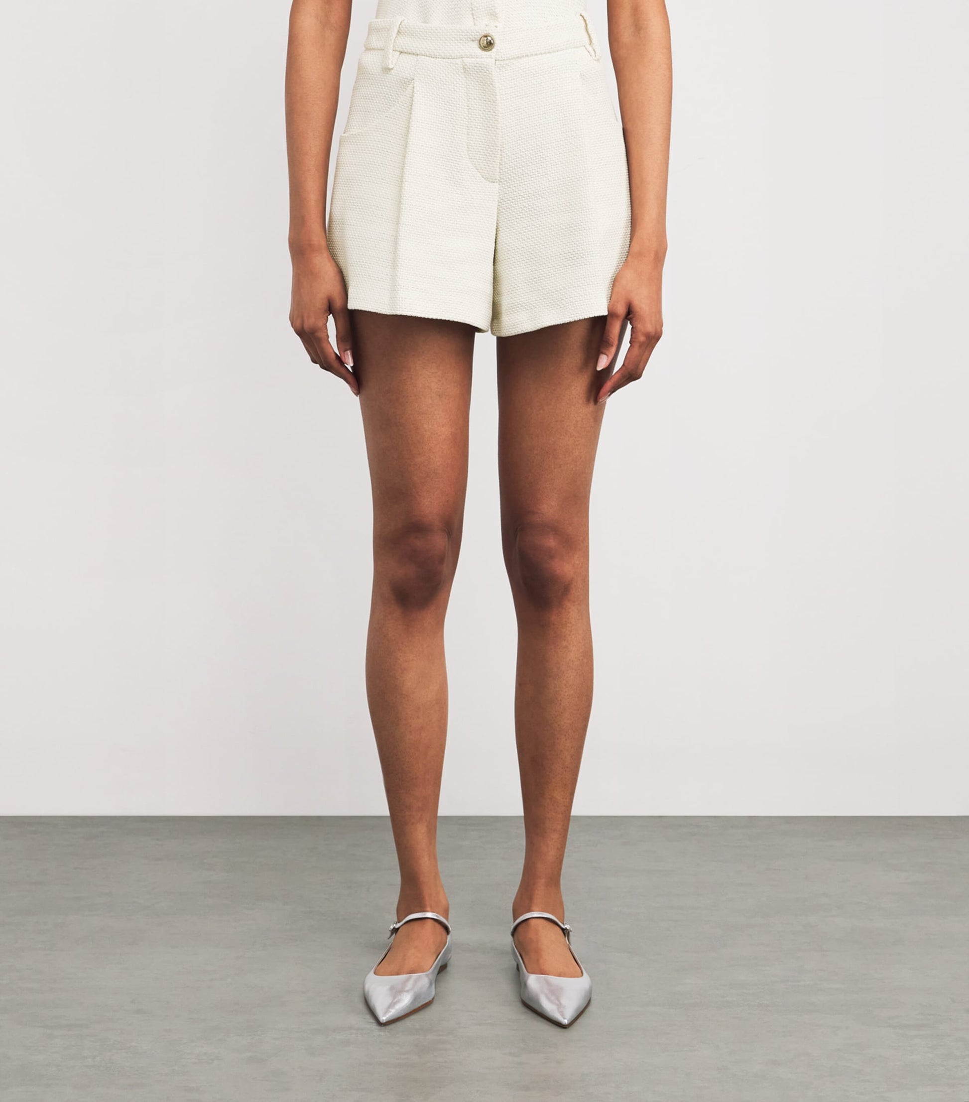 White Tweed Pleated Shorts
