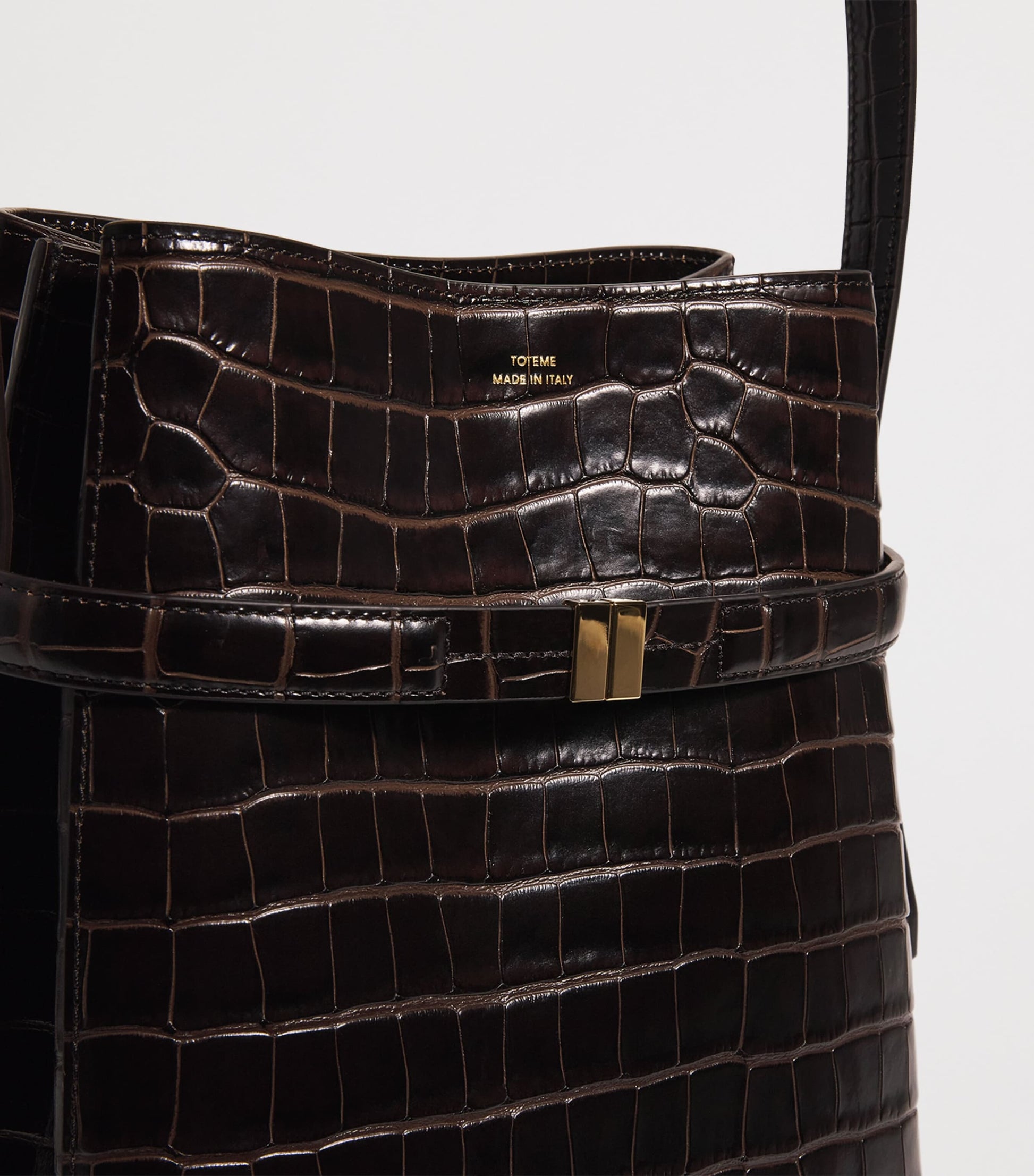 Toteme Brown Leather Croc-Embossed Bucket Shoulder Bag