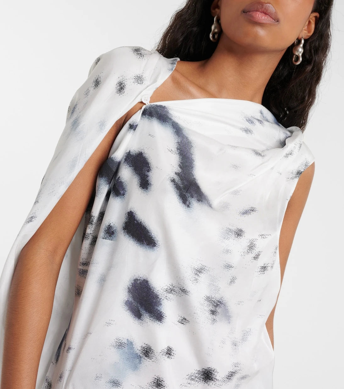 Jacques Wei - Gathered printed satin midi dress