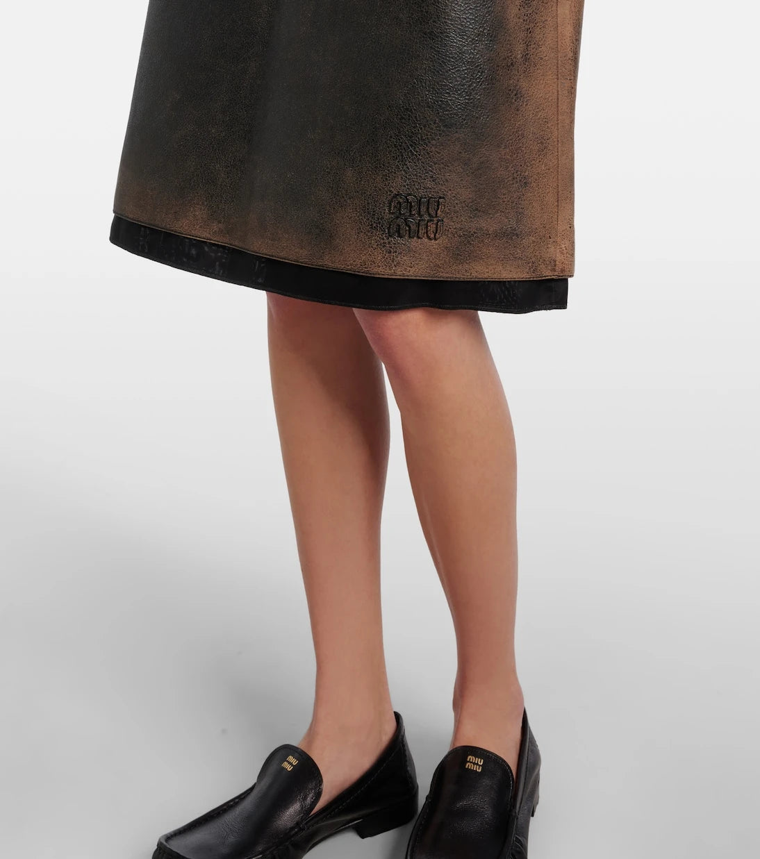 Miu Miu - Suede-trimmed leather midi skirt