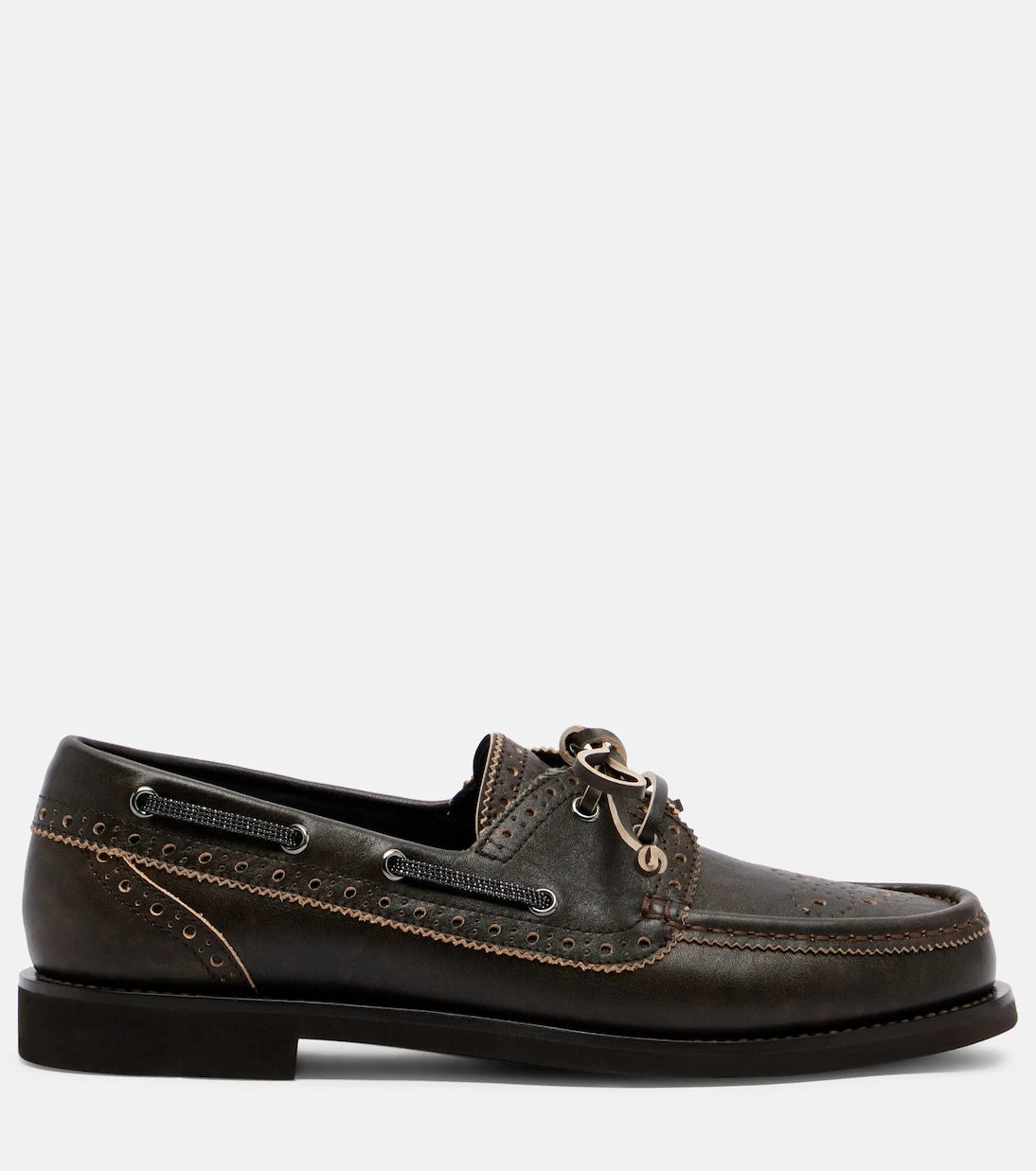 Brunello Cucinelli - Monili leather boat shoes