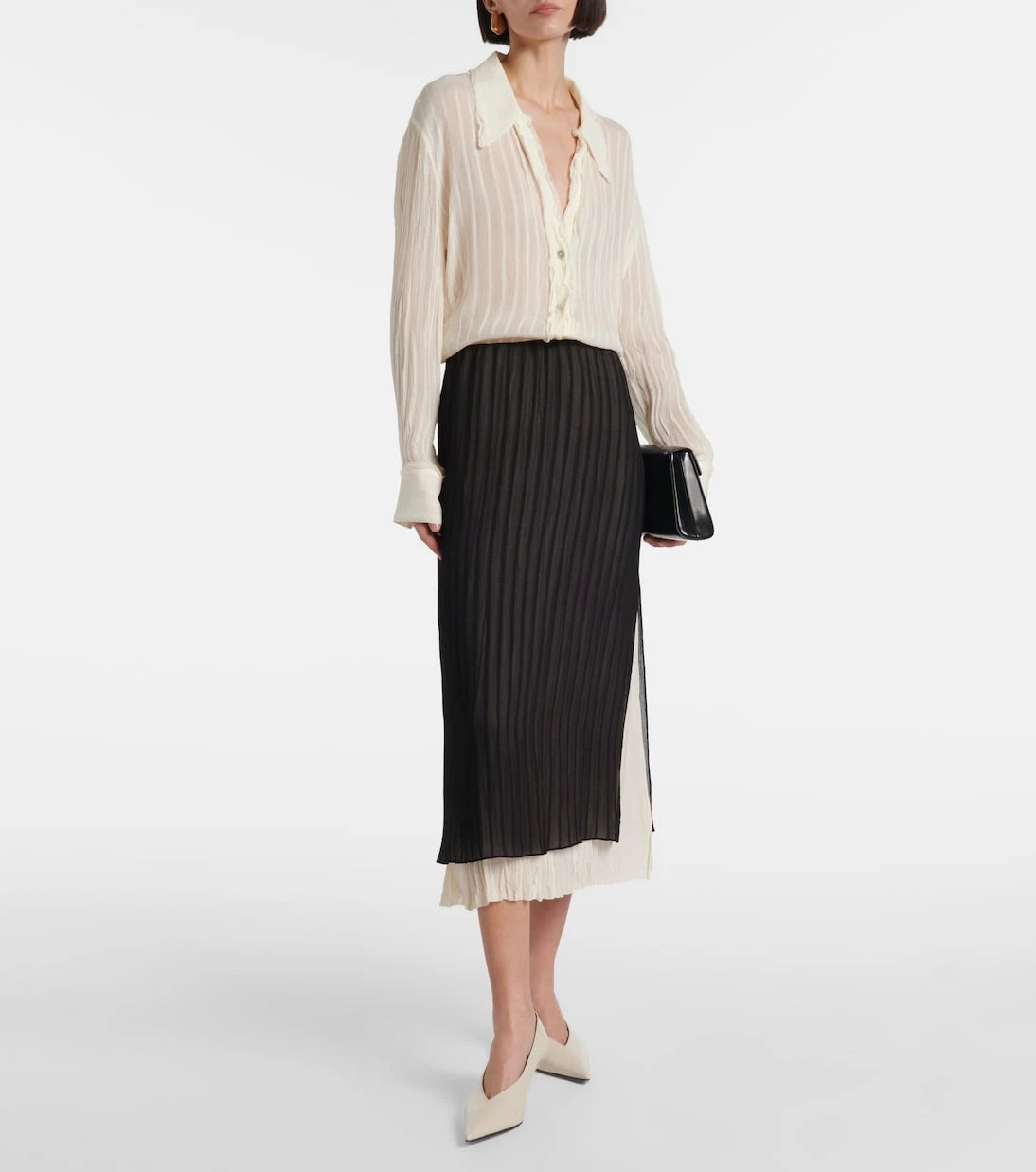 Vince - Ruffled striped semi-sheer shirt