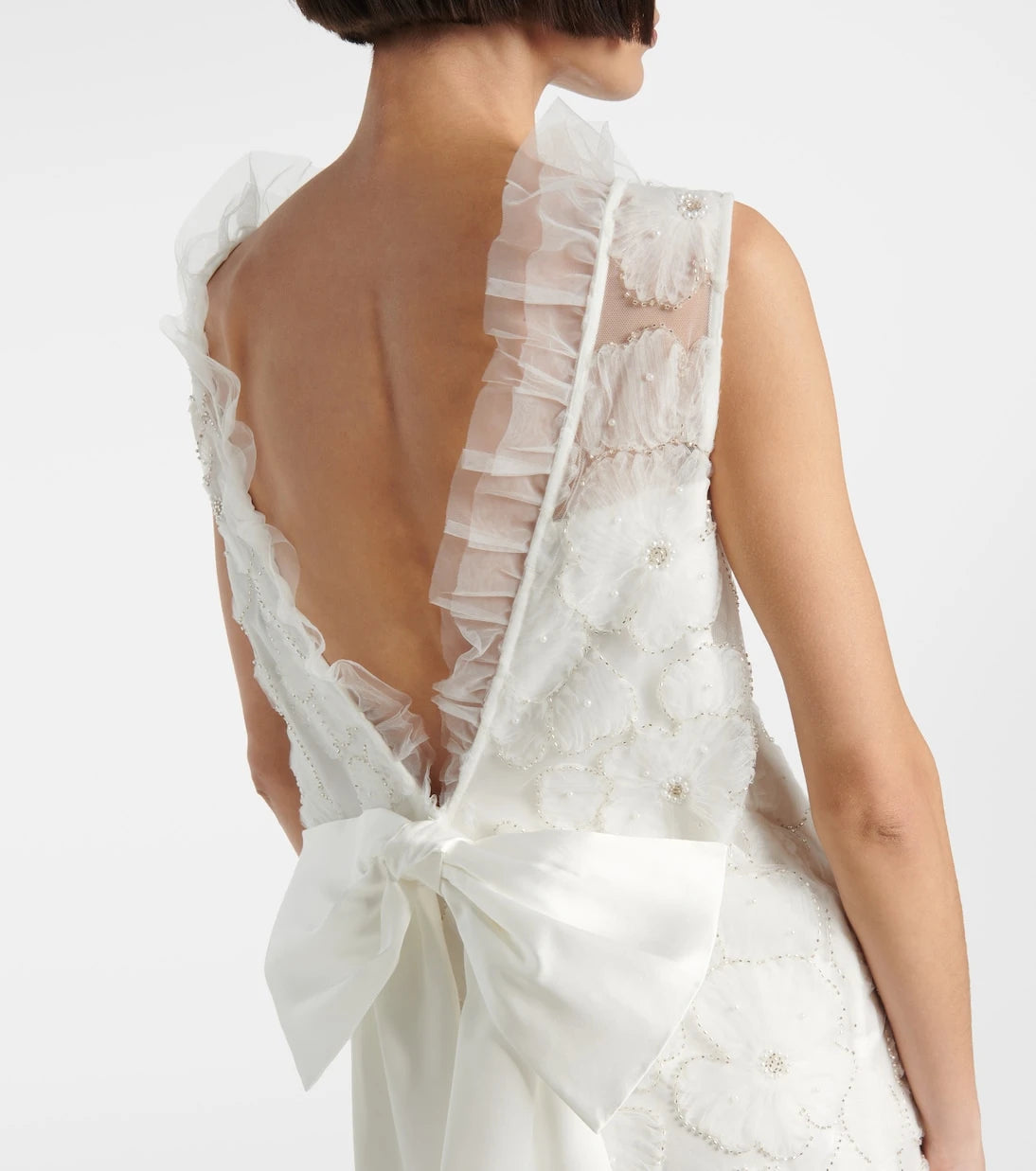 Self-Portrait - Bridal bow-detail beaded satin minidress