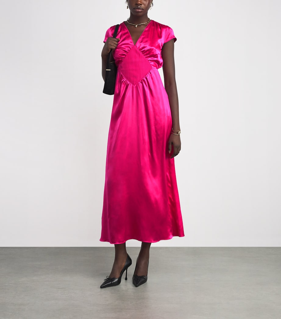 Pink Silk V-Neck Diva Maxi Dress