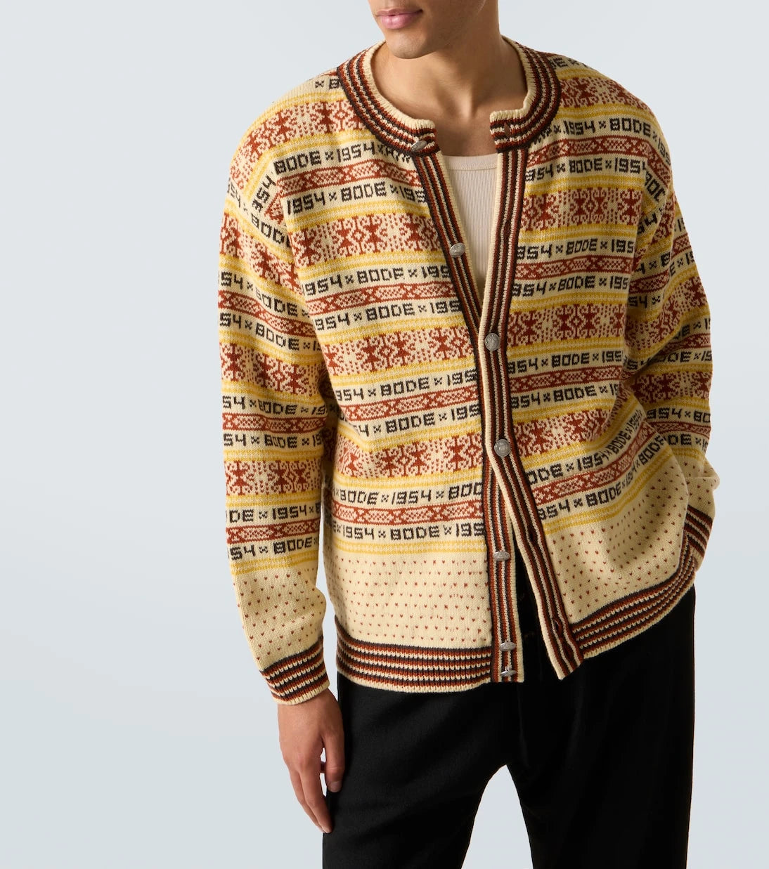 Bode - Marzipan jacquard wool cardigan