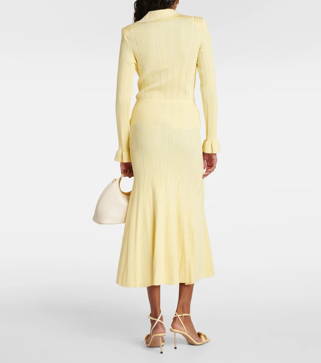 Self-Portrait - Ribbed-knit flared midi skirt