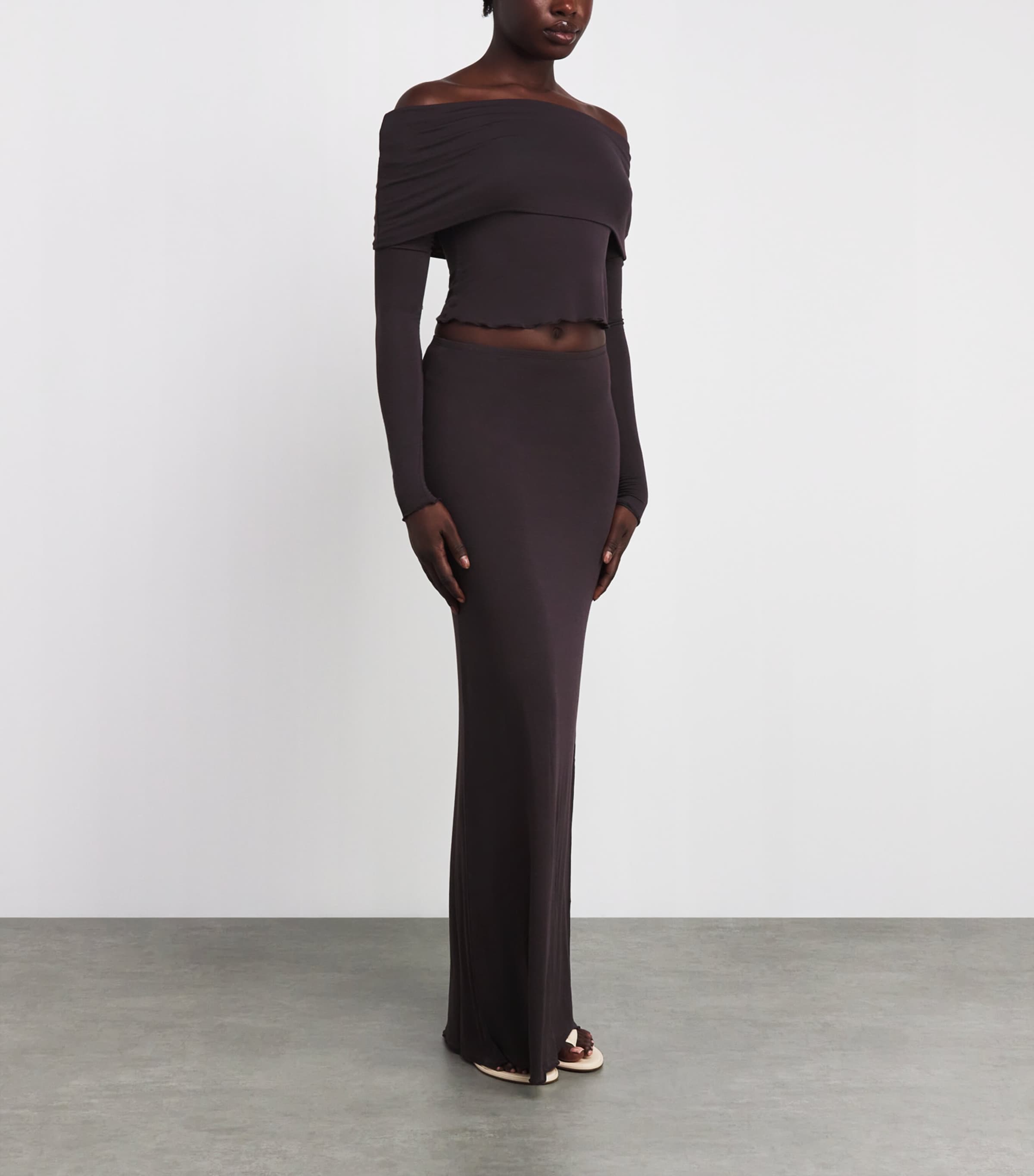 Skims Burgundy Sheer Modal Maxi Skirt