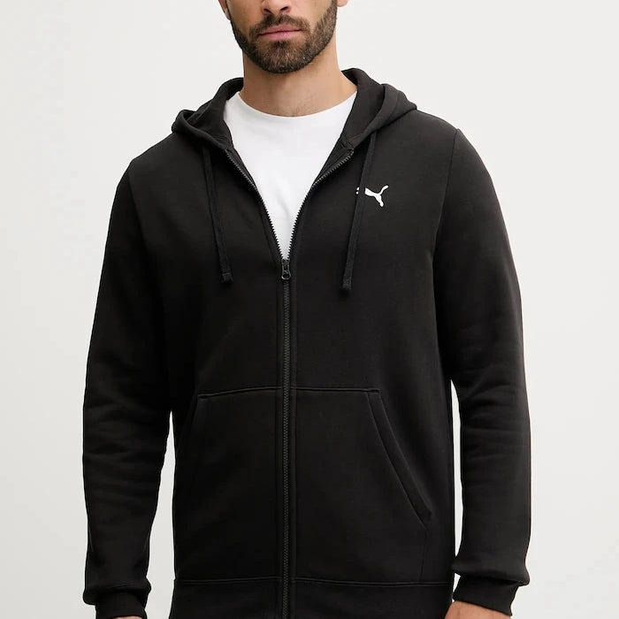 Pamuklu fermuarlı kapüşonlu erkek Puma sweatshirt