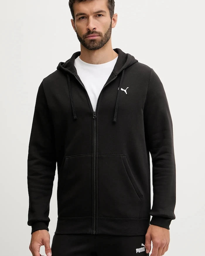 Pamuklu fermuarlı kapüşonlu erkek Puma sweatshirt