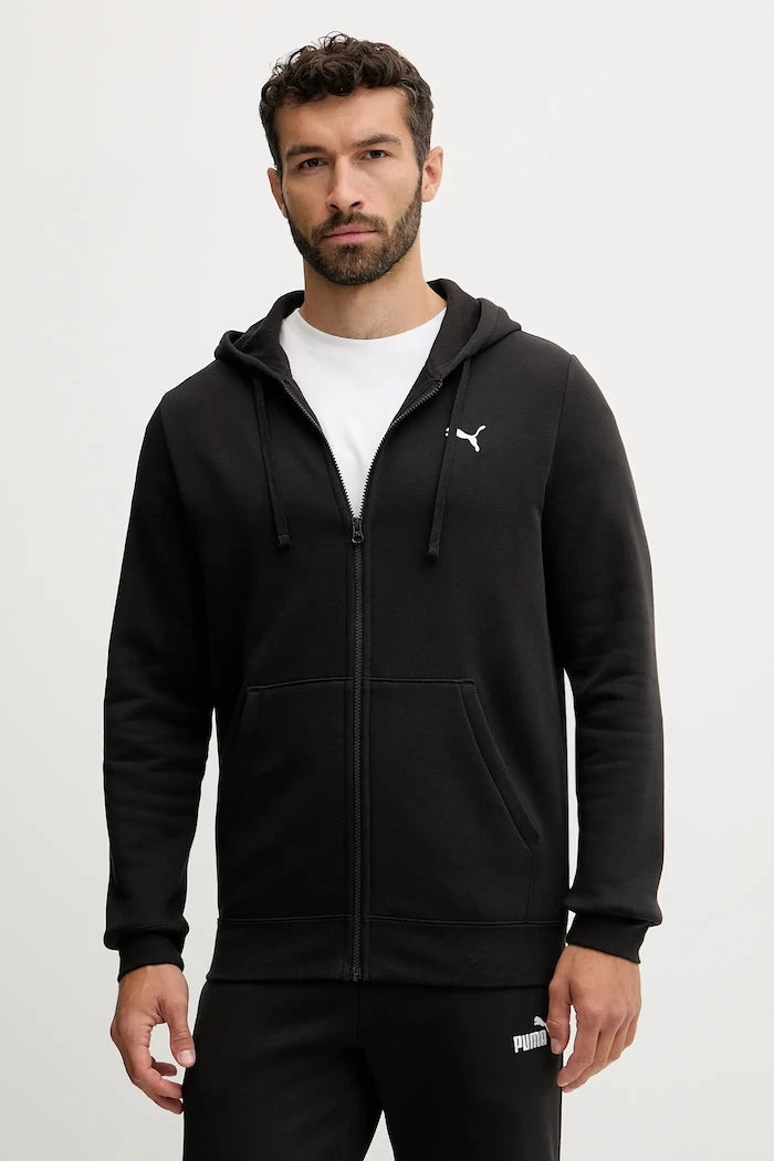 Pamuklu fermuarlı kapüşonlu erkek Puma sweatshirt
