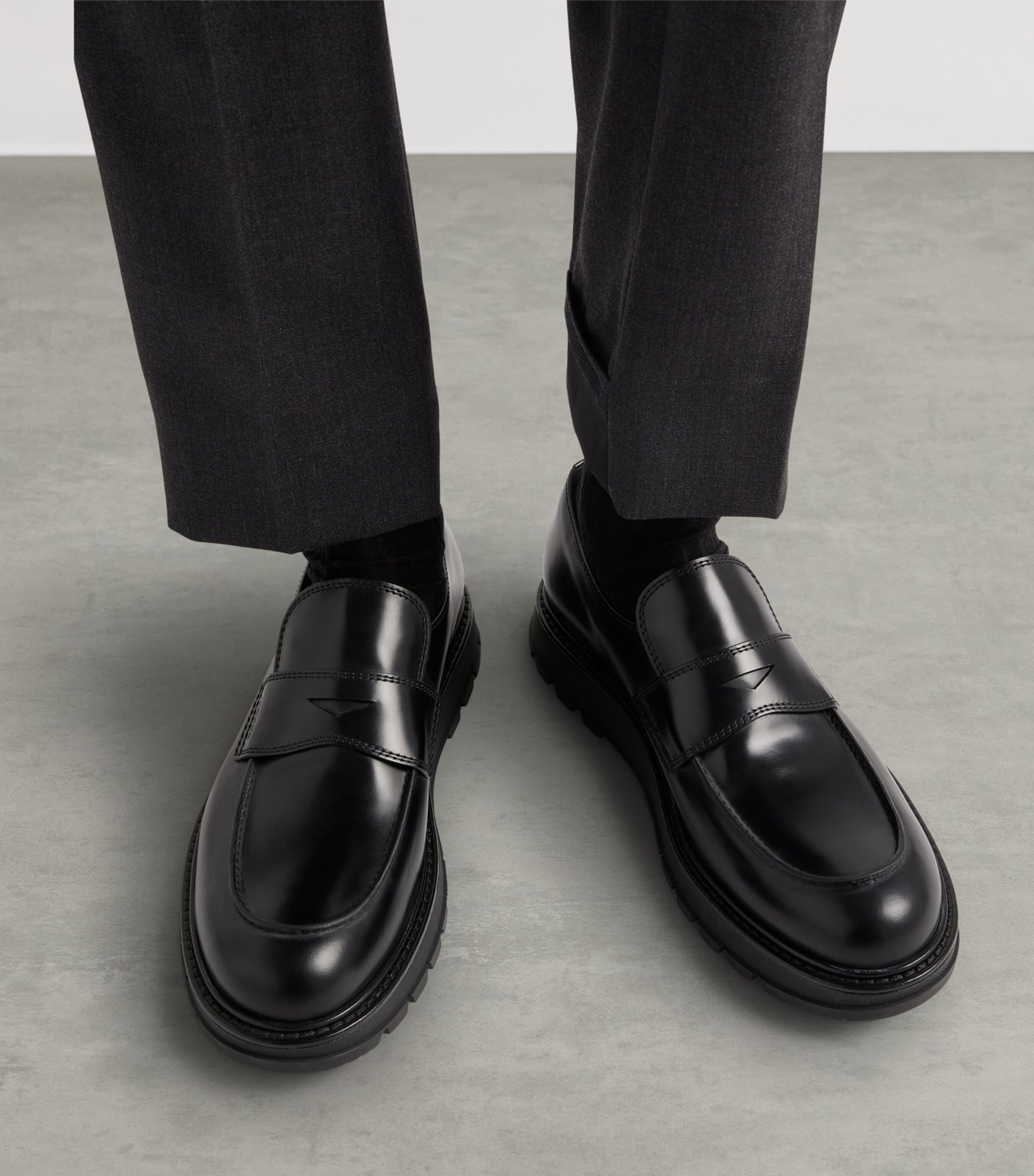 Brushed Leather Flatform Loafers