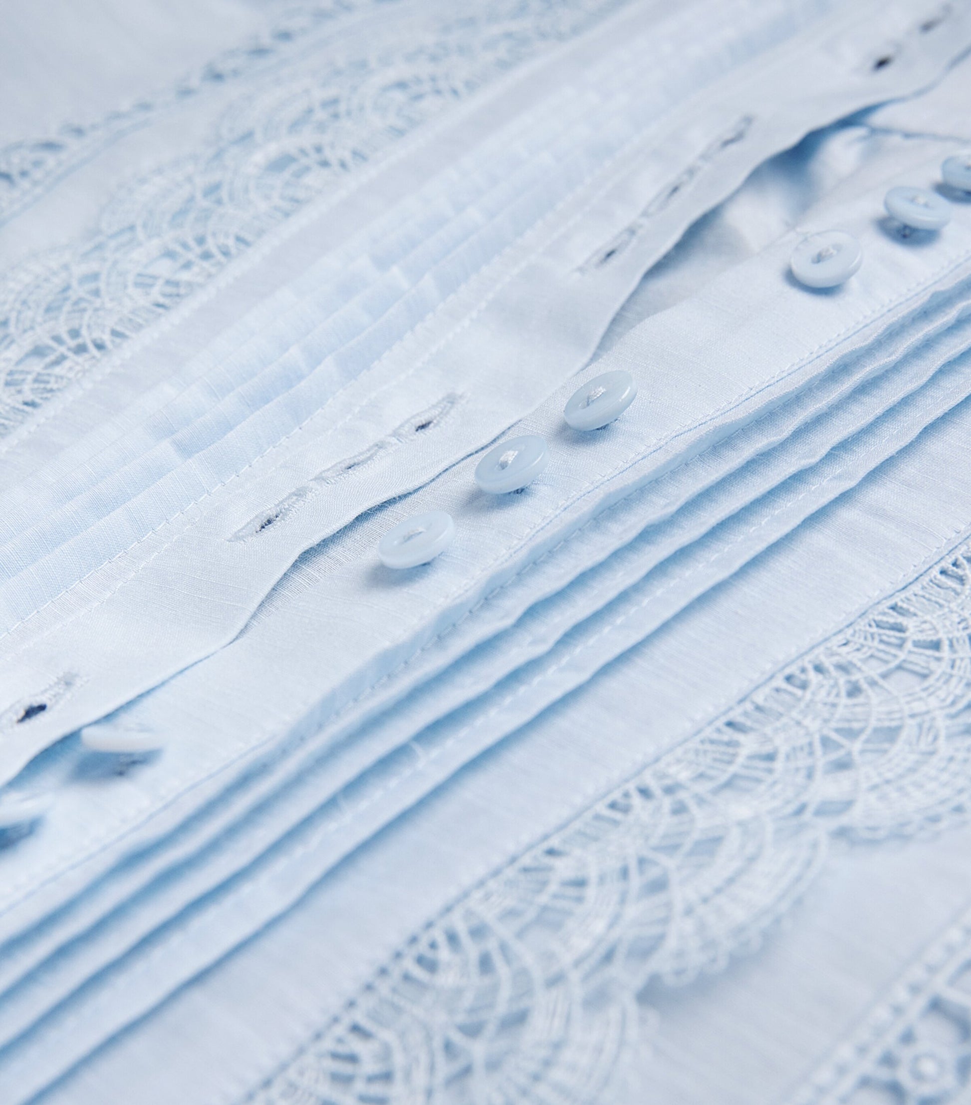 ME+EM Blue Silk-Cotton Lace-Trim Blouse