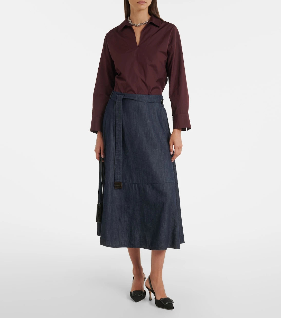 'S Max Mara - Belted denim midi skirt