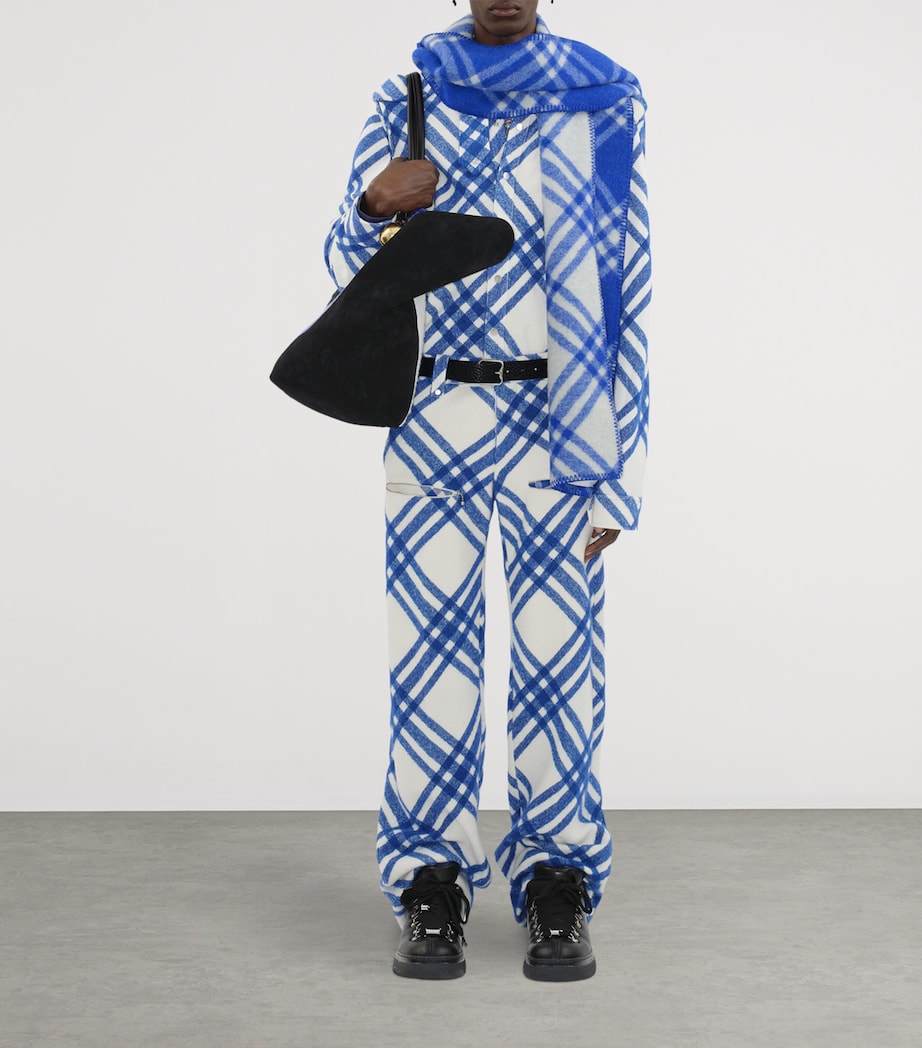 Blue Wool Check Hooded Scarf