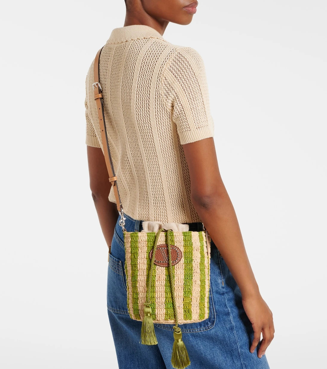 Valentino Garavani - VLogo Mini striped raffia tote bag