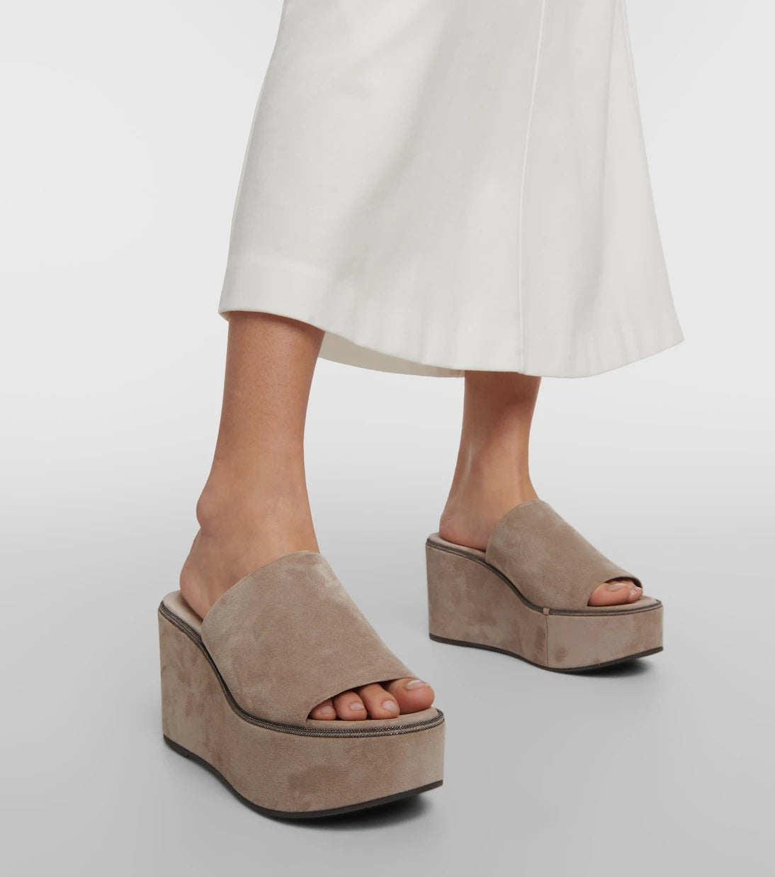 Brunello Cucinelli - Suede platform slides
