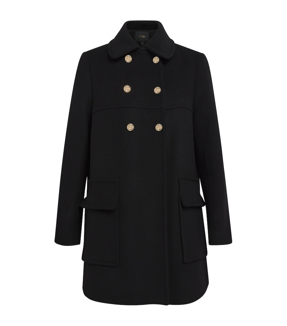 Maje Black Wool-Blend Pea Coat