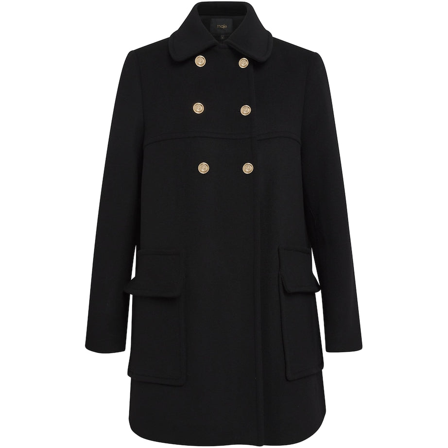 Maje Black Wool-Blend Pea Coat