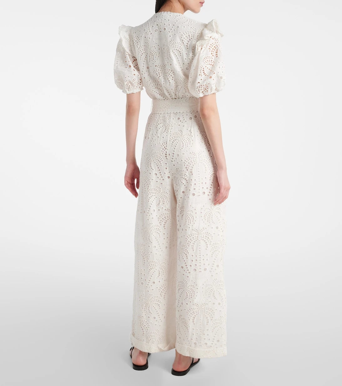 Farm Rio - Broderie anglaise cotton jumpsuit