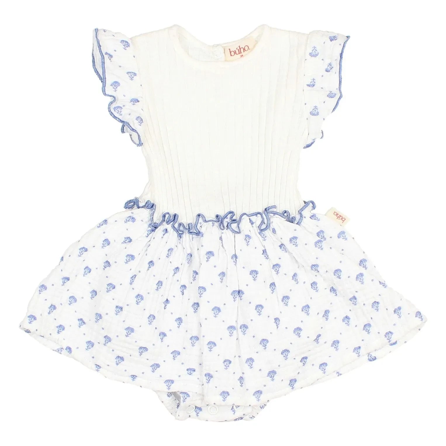 Búho - Barboteuse Robe Bali Fleurie Coton Bio | Indigo blue