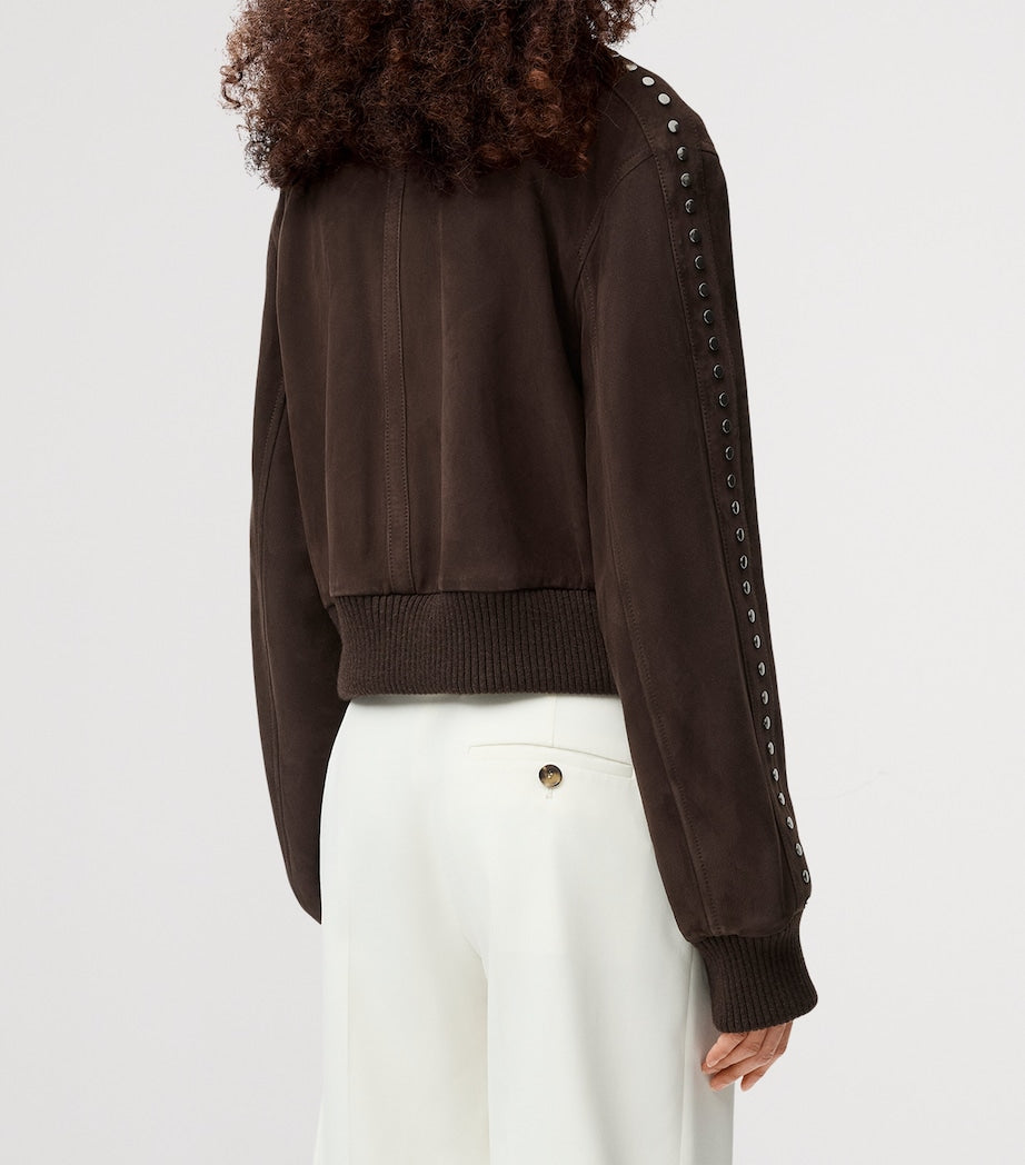 LOEWE Brown Suede Studded Bomber Jacket