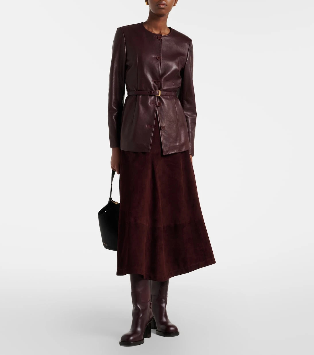 Nour Hammour - Opera leather midi skirt