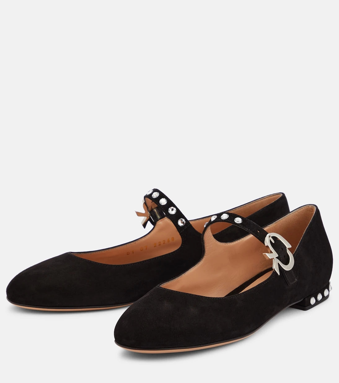 Gianvito Rossi - Crystal Mary Ribbon suede ballet flats