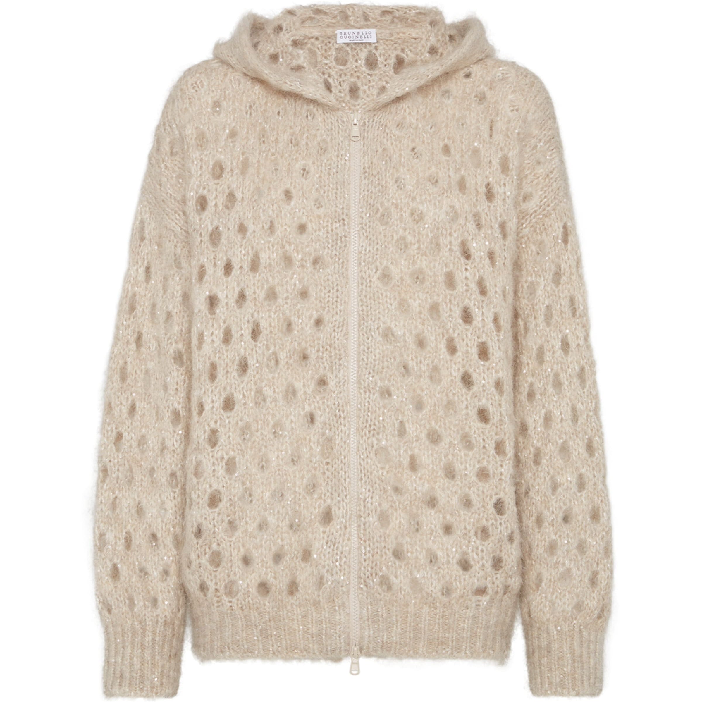 Beige Mohair-Blend Dazzling Net Cardigan