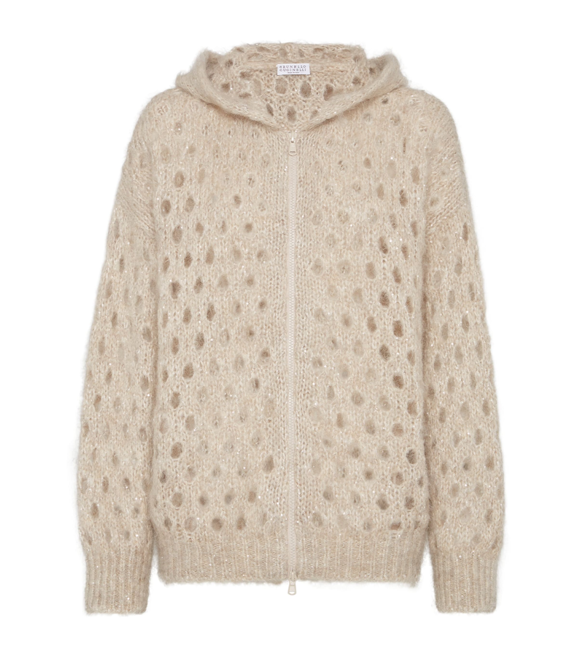 Beige Mohair-Blend Dazzling Net Cardigan