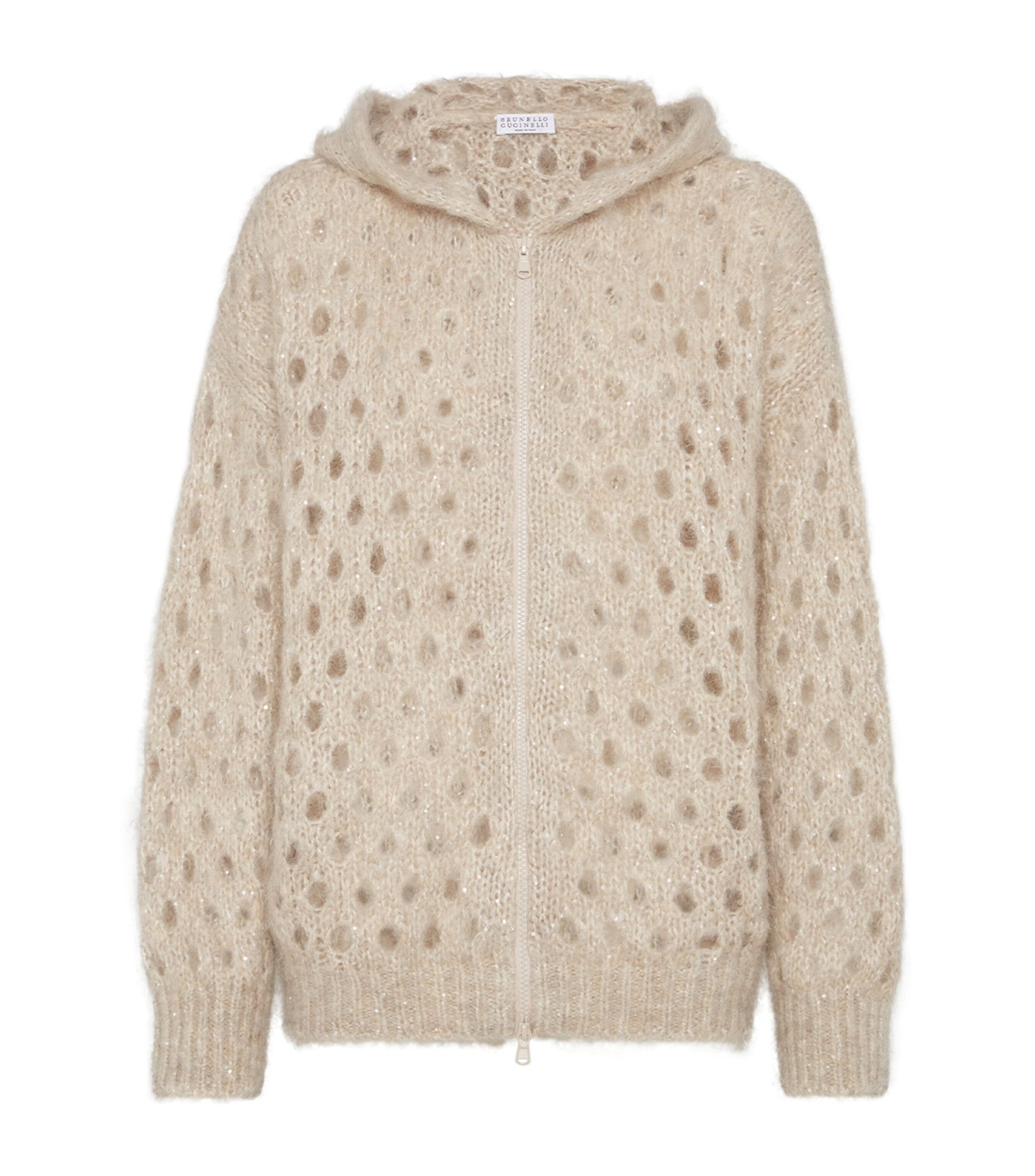 Beige Mohair-Blend Dazzling Net Cardigan
