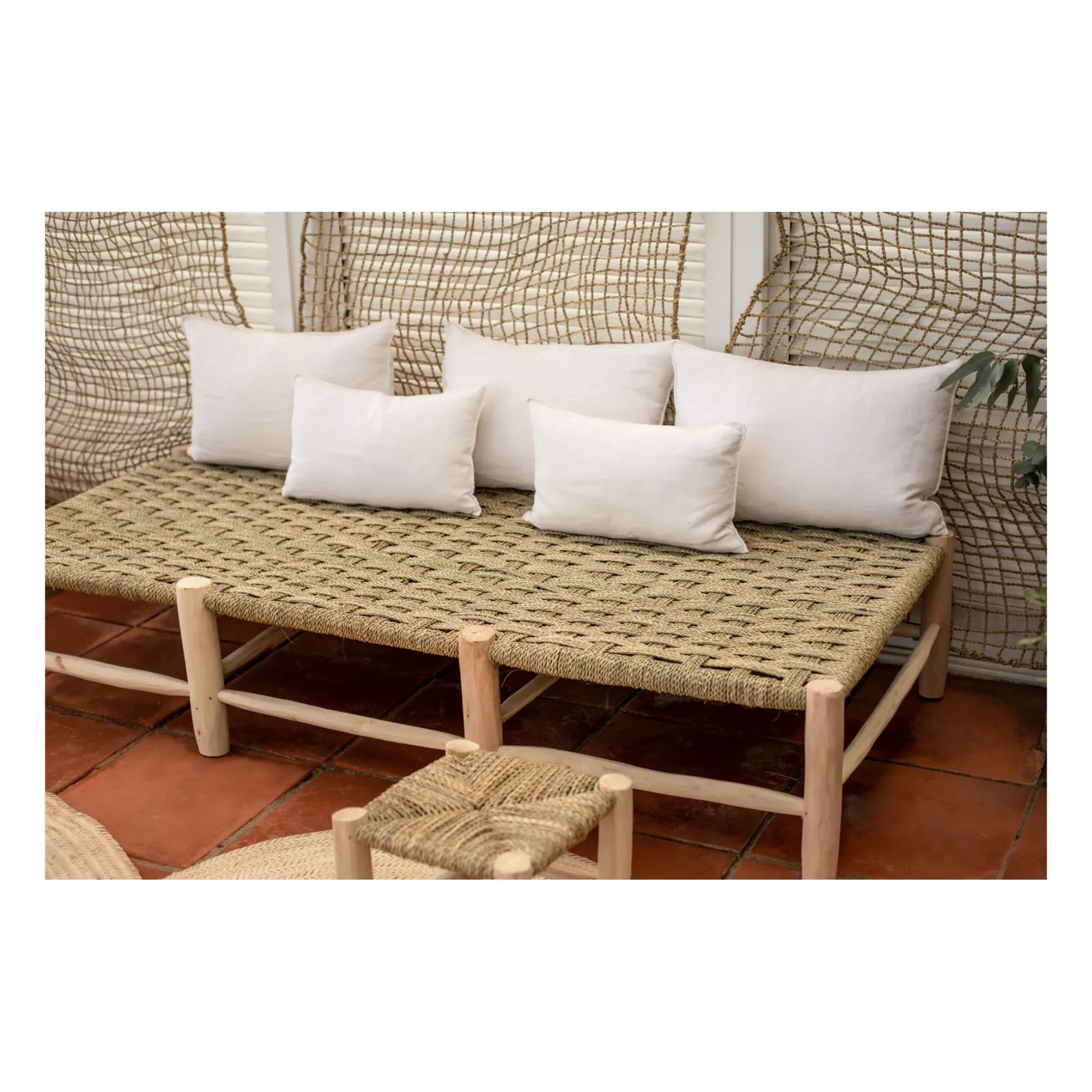 Cosydar - Palm Leaf and Raw Wood Bench - 8 Legs