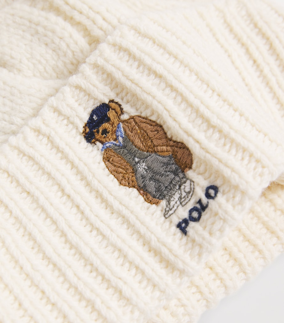 Ivory Wool-Blend Polo Bear Beanie