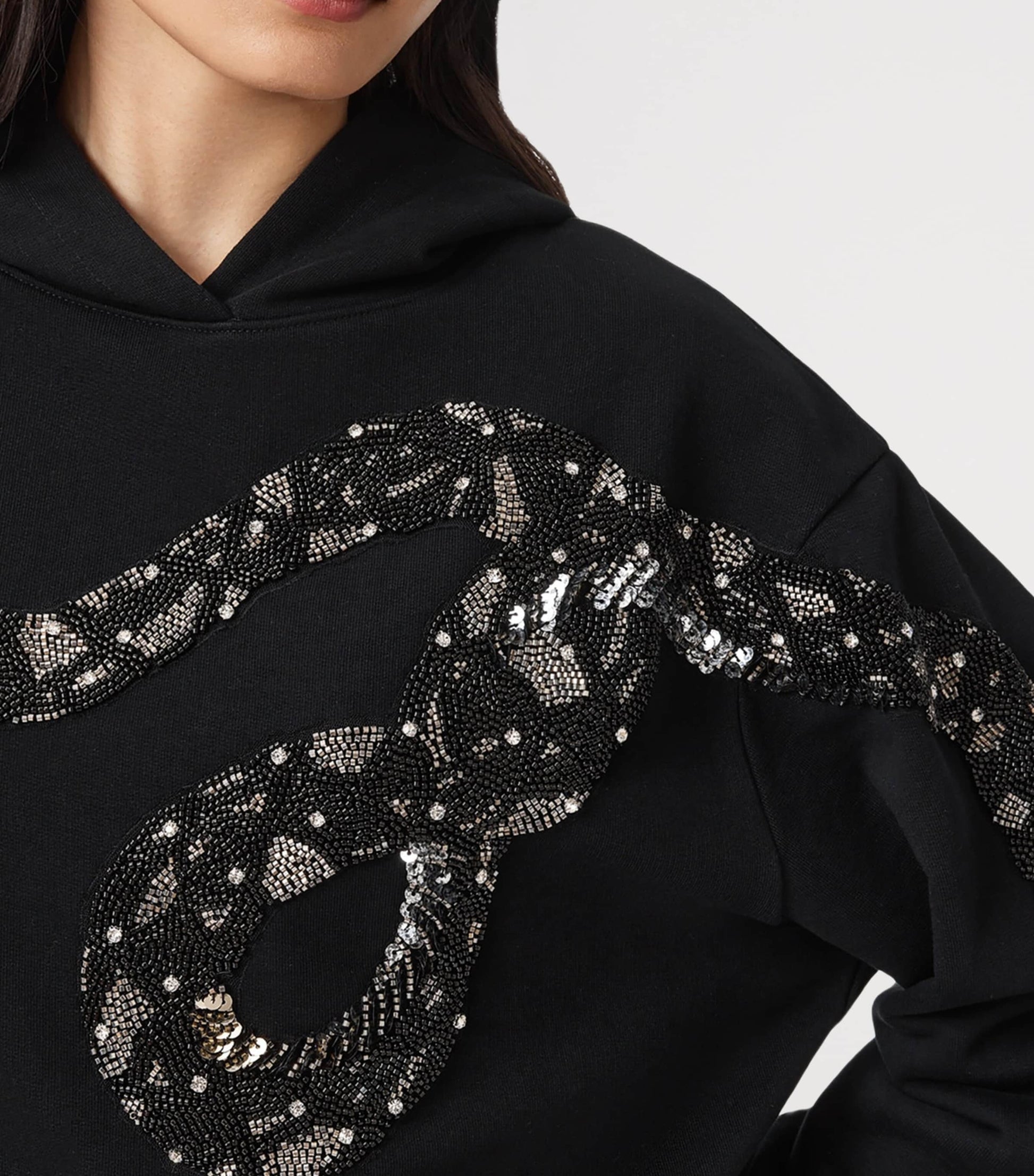 AllSaints Black Cotton Embellished Pippa Hoodie