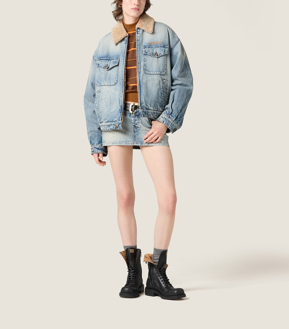 Turquoise Shearling Denim Jacket