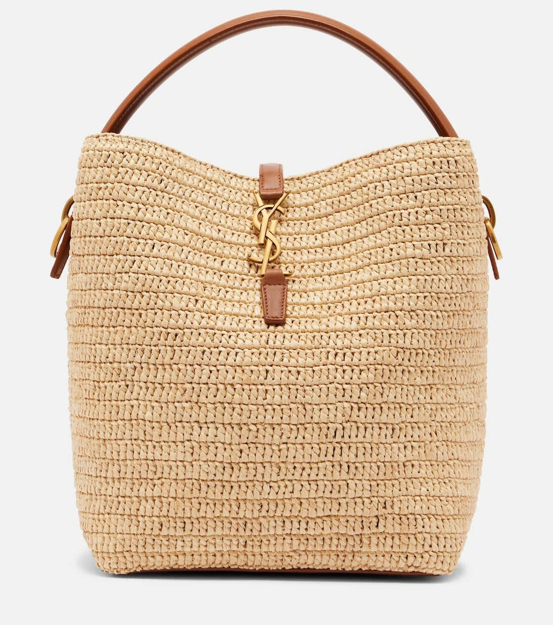 Saint Laurent - Le 37 leather-trimmed raffia bucket bag