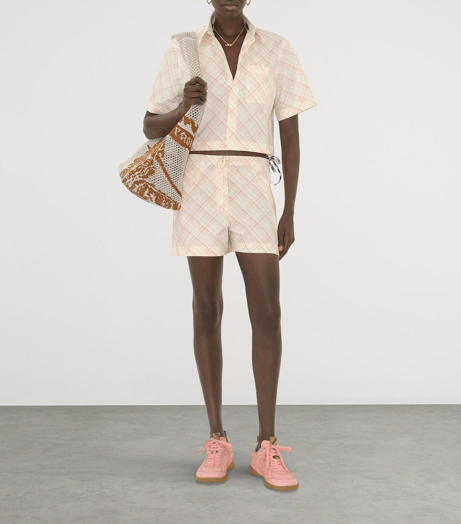 Burberry Pink Cotton Cropped Check Shirt