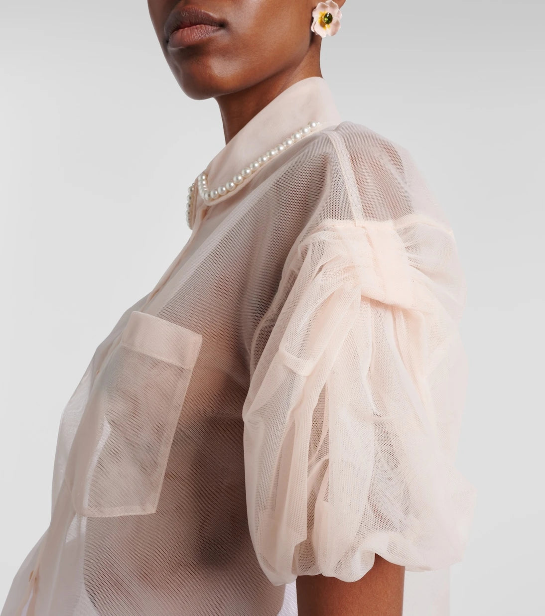 Simone Rocha - Cropped puff-sleeve tulle blouse