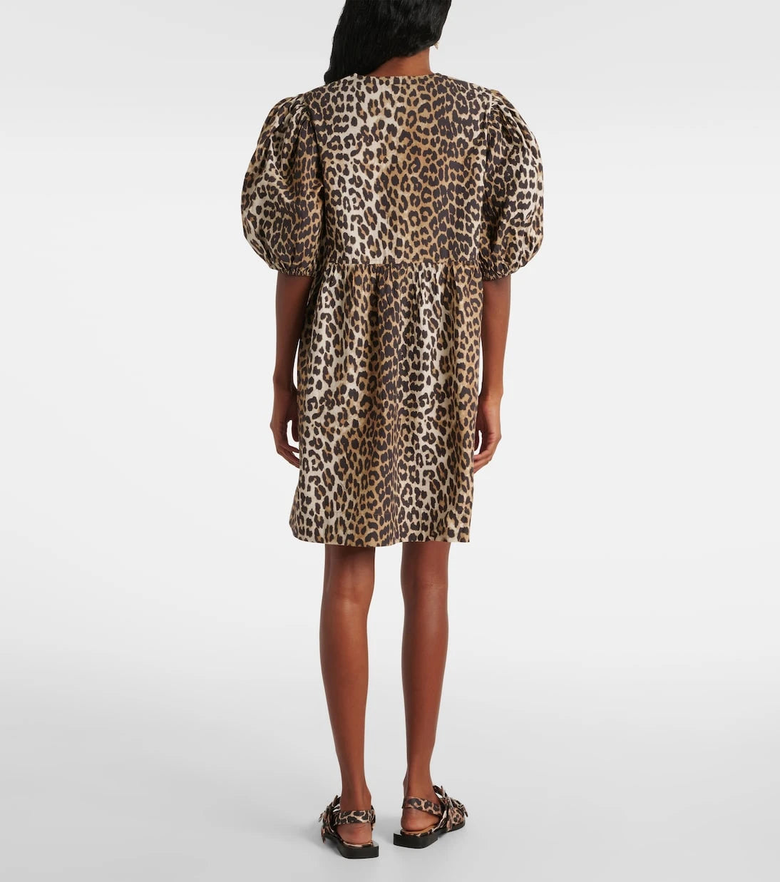 Ganni - Leopard-print cotton minidress