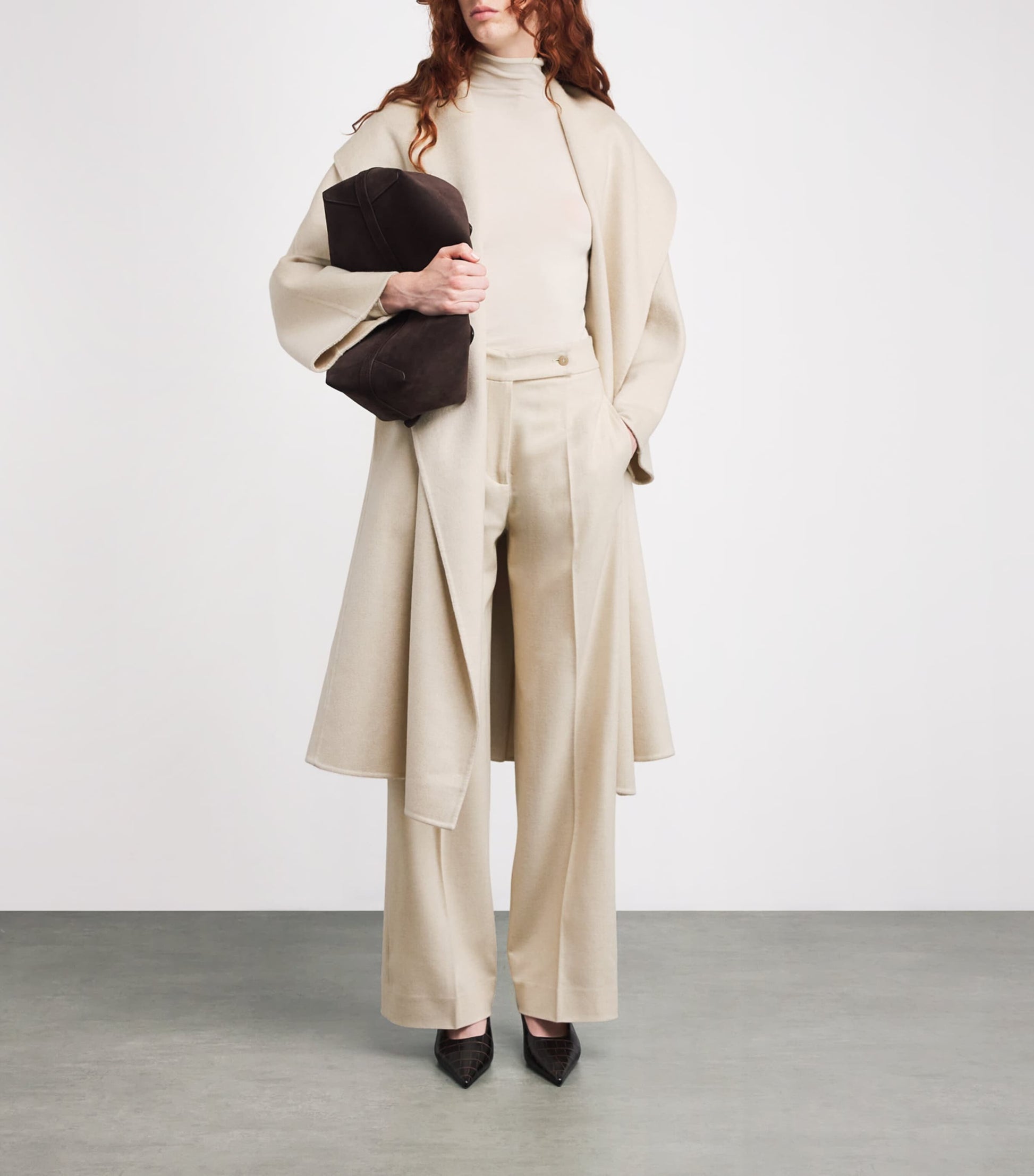 Beige Kid Cashmere Wrap Coat