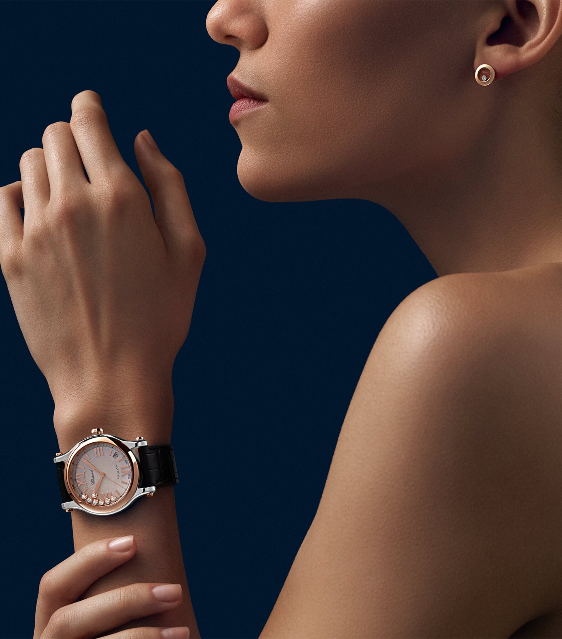 Rose Gold, Stainless Steel and Diamond Happy Sport Watch 36mm