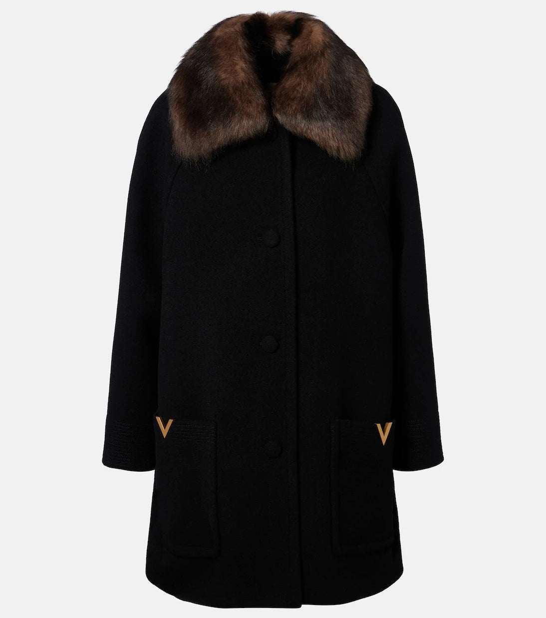 Valentino - Shearling-trimmed virgin wool coat
