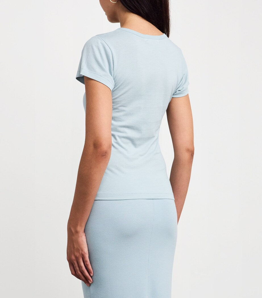 Blue Cotton-Blend Crew-Neck T-Shirt